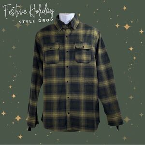 Biltwell Western Green & Black Flannel Long Sleeve Holiday Button Down Shirt